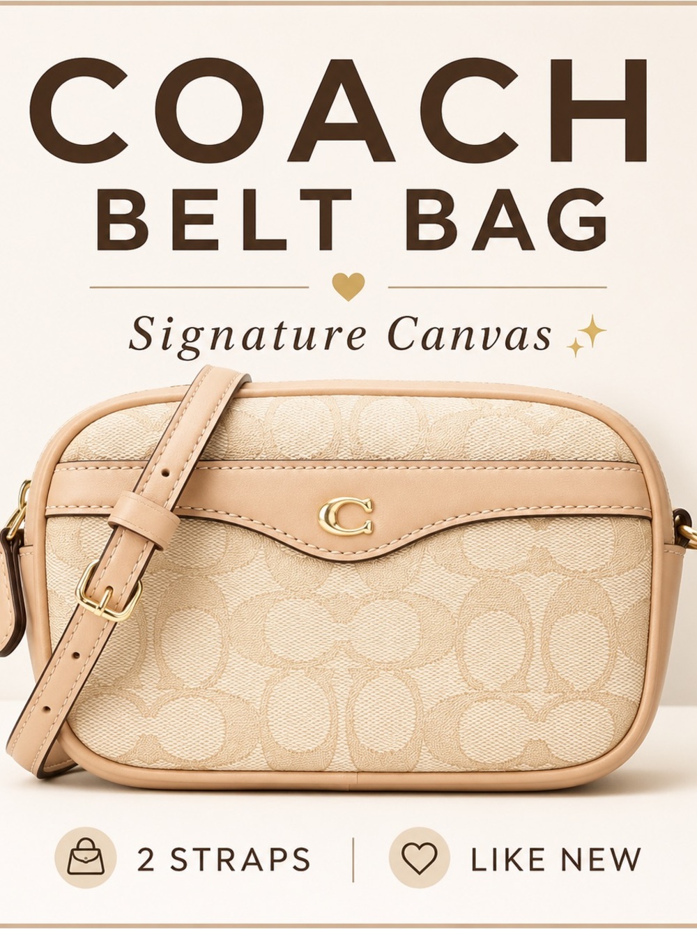 Coach Ivie Convertible Belt Bag Signature Jacquard Crossbody Beige